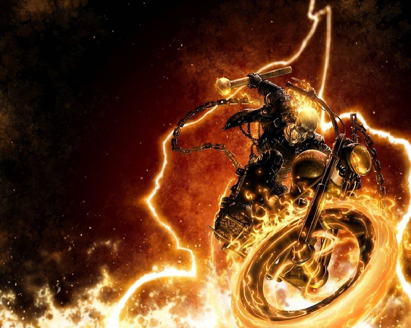 Ghost Rider, flaming motorcycle, stormy sky, HD Desktop Wallpaper