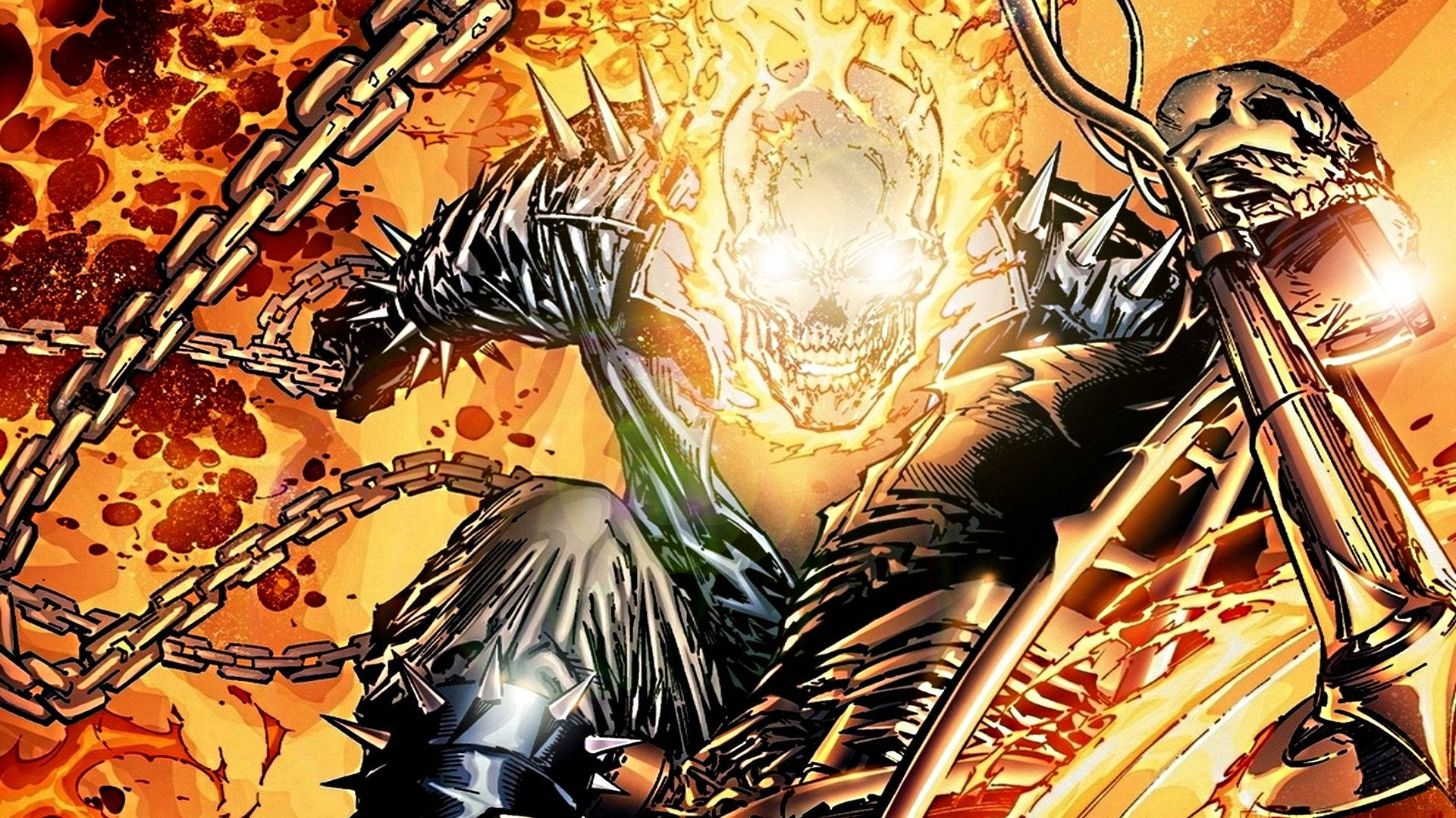 Ghost Rider, flaming motorcycle, skull head, Full HD Desktop Wallpaper