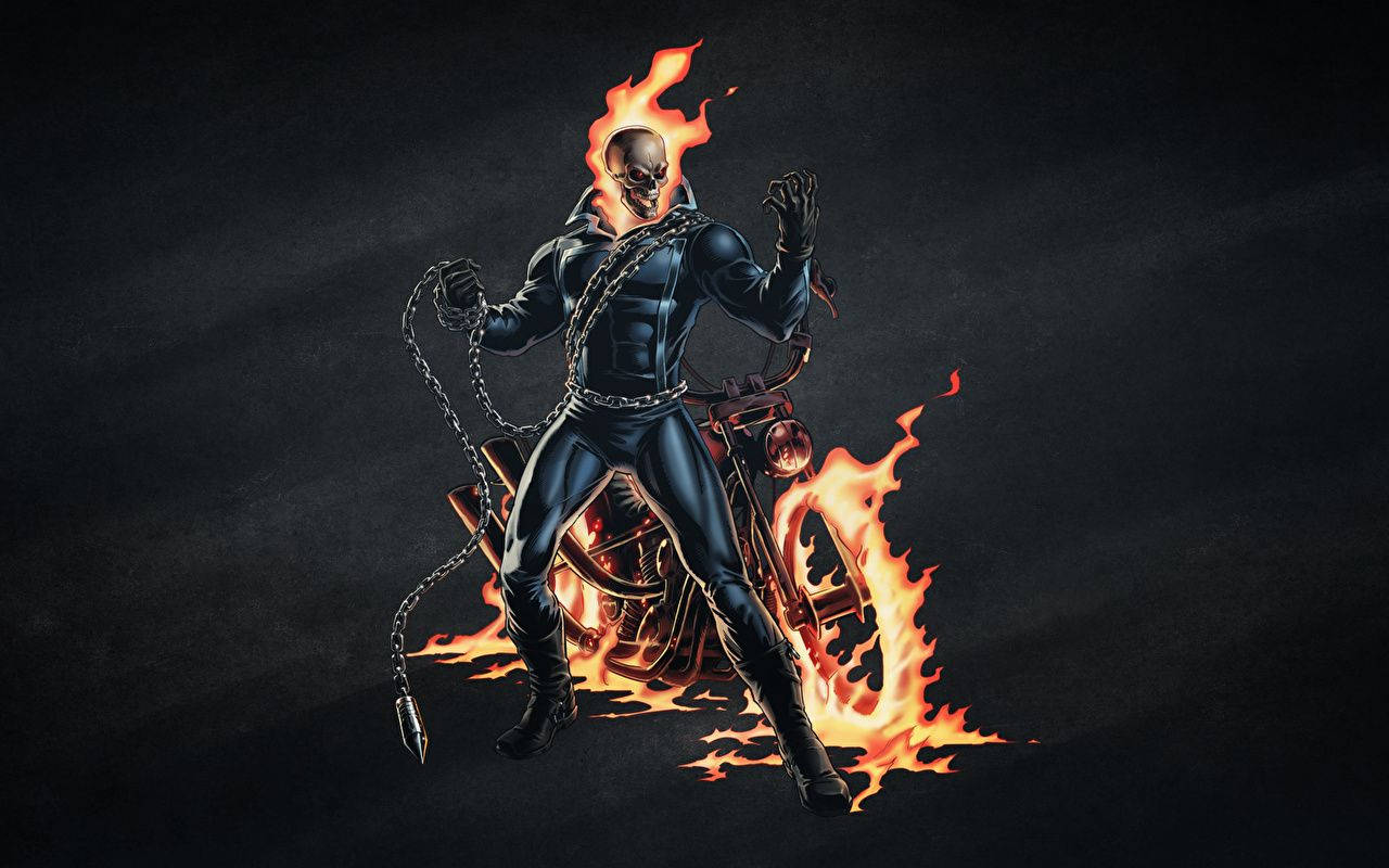 Ghost Rider, flaming motorcycle, fire engulfing his skull, HD Desktop Wallpaper
