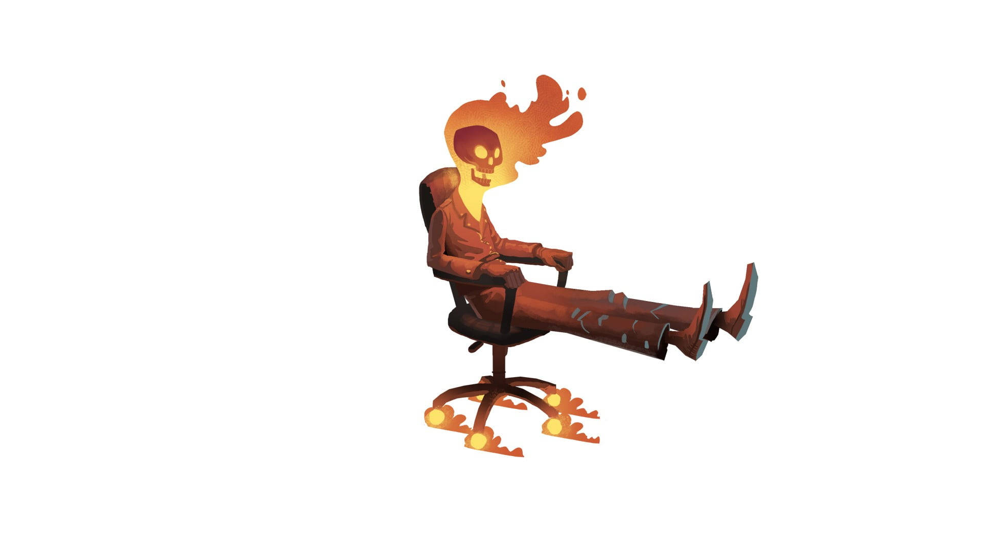 Ghost Rider, office chair, flaming skeleton, Full HD Desktop Wallpaper