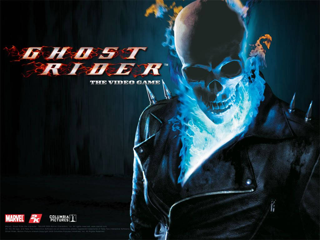 Blue Ghost Rider, flaming skull, blue fire, SD Desktop Wallpaper