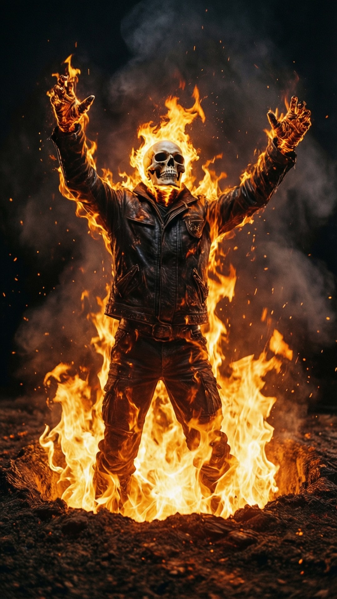 Ghost Rider, flaming skeleton, leather jacket, Full HD Phone Wallpaper