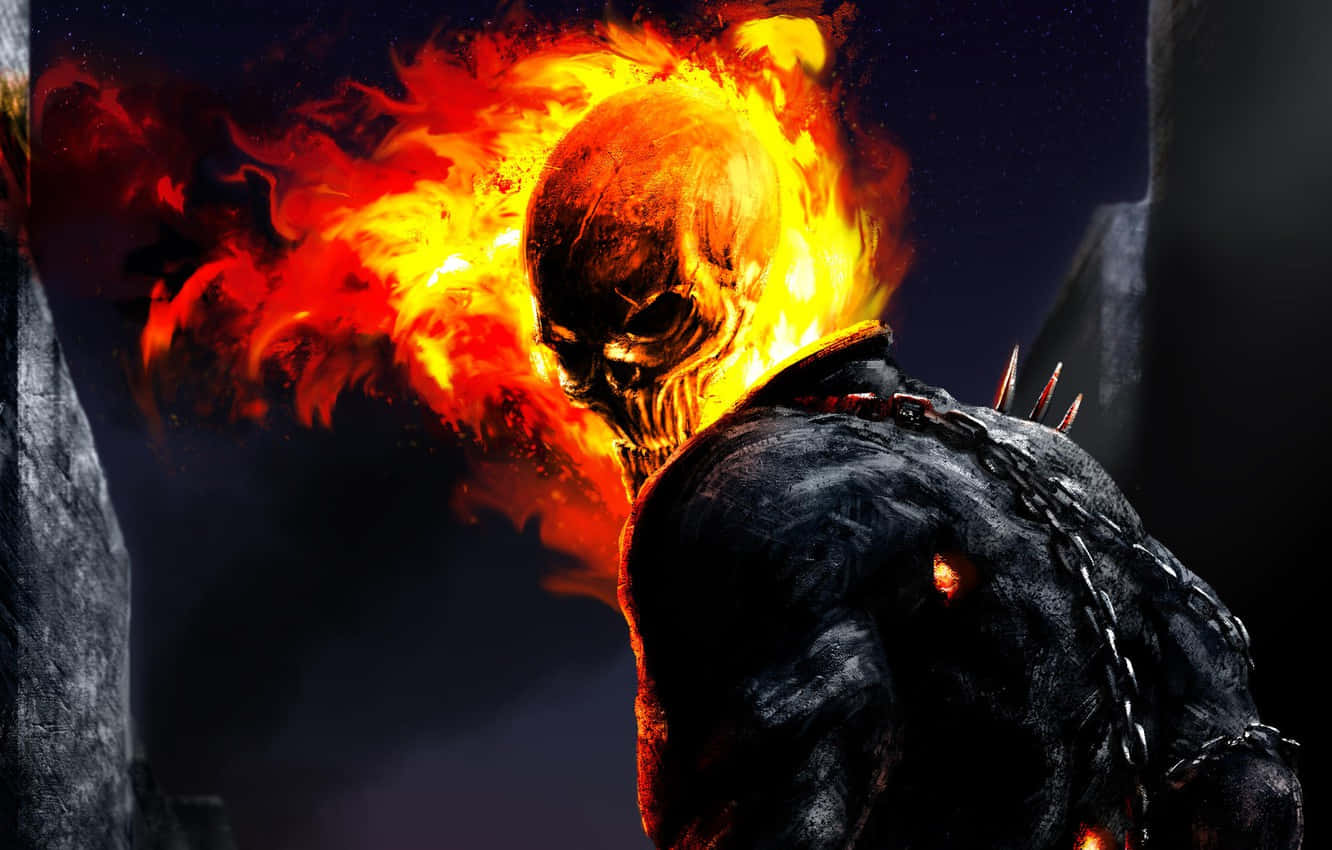 flaming skull, dark armor, orange fire, HD Desktop Wallpaper