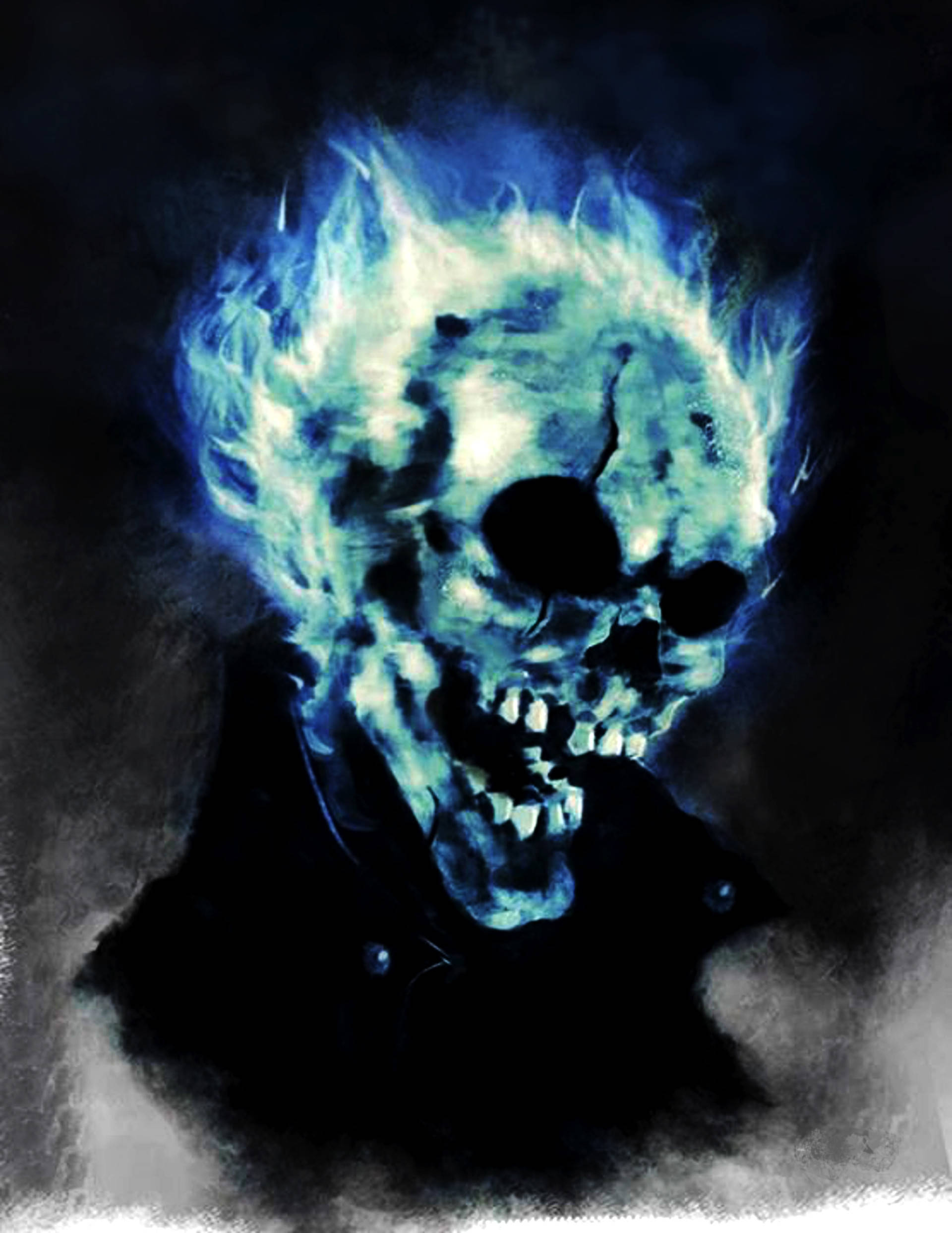 Blue Ghost Rider, terrifying skull, blue-flame skull, Full HD Phone Wallpaper