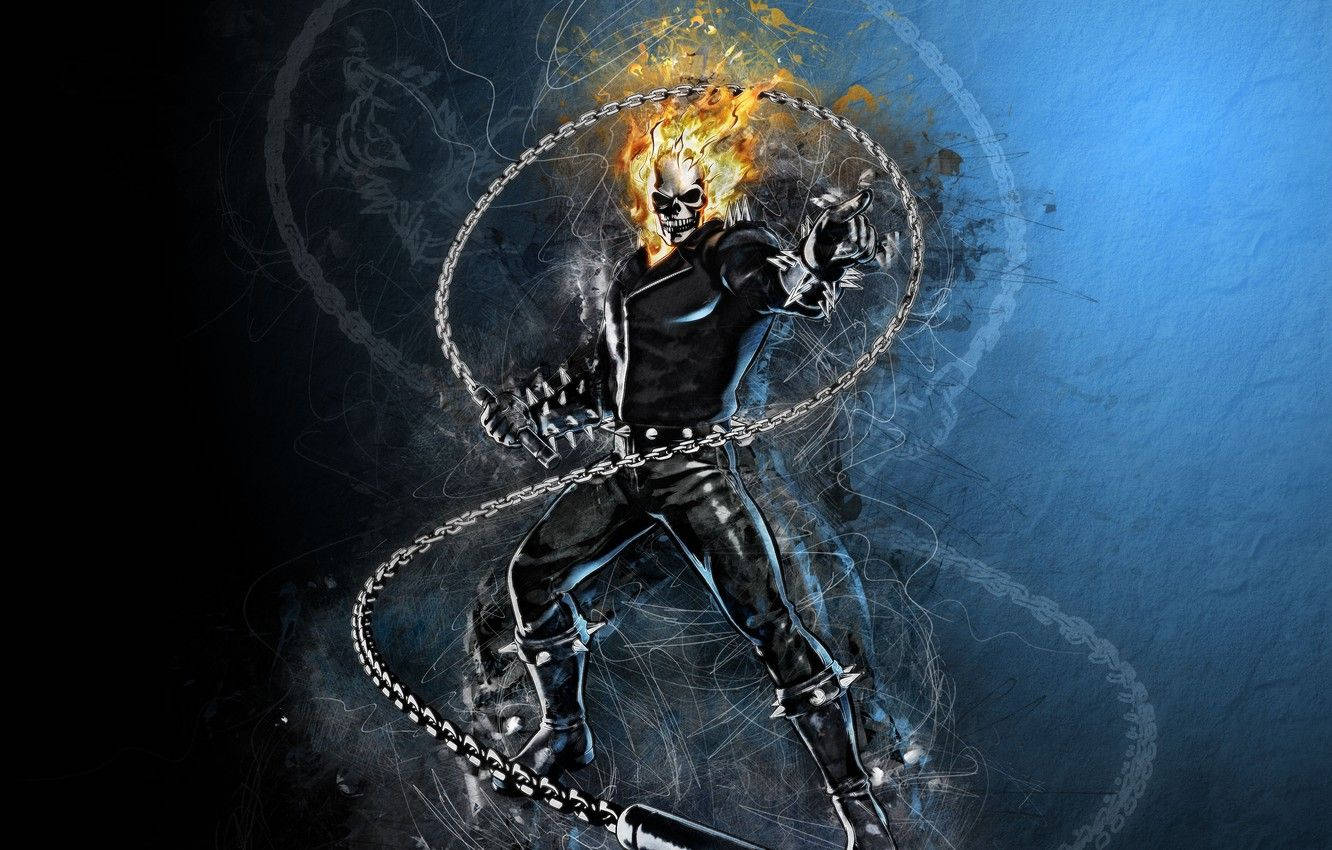 Ghost Rider, flaming skull motorcycle, chain whip, HD Desktop Wallpaper