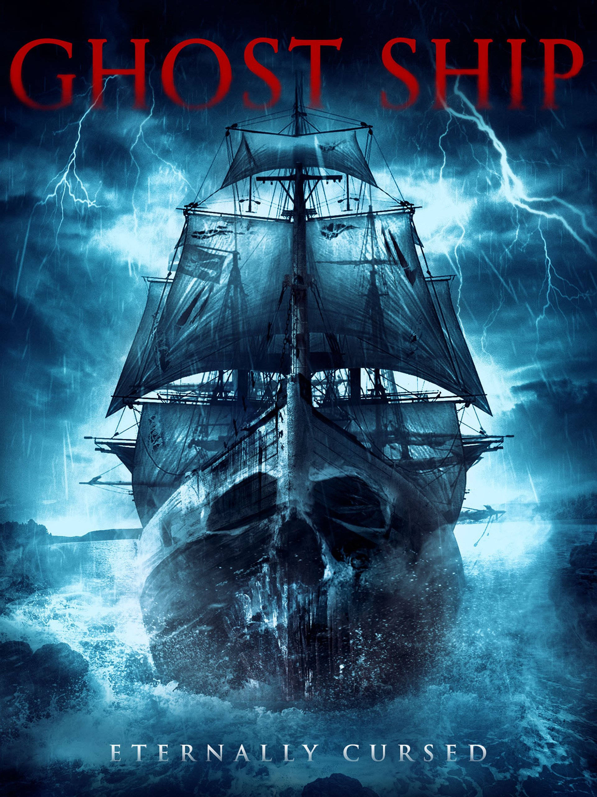 Ghost Ship, skull face, stormy seas, 2K Phone Wallpaper