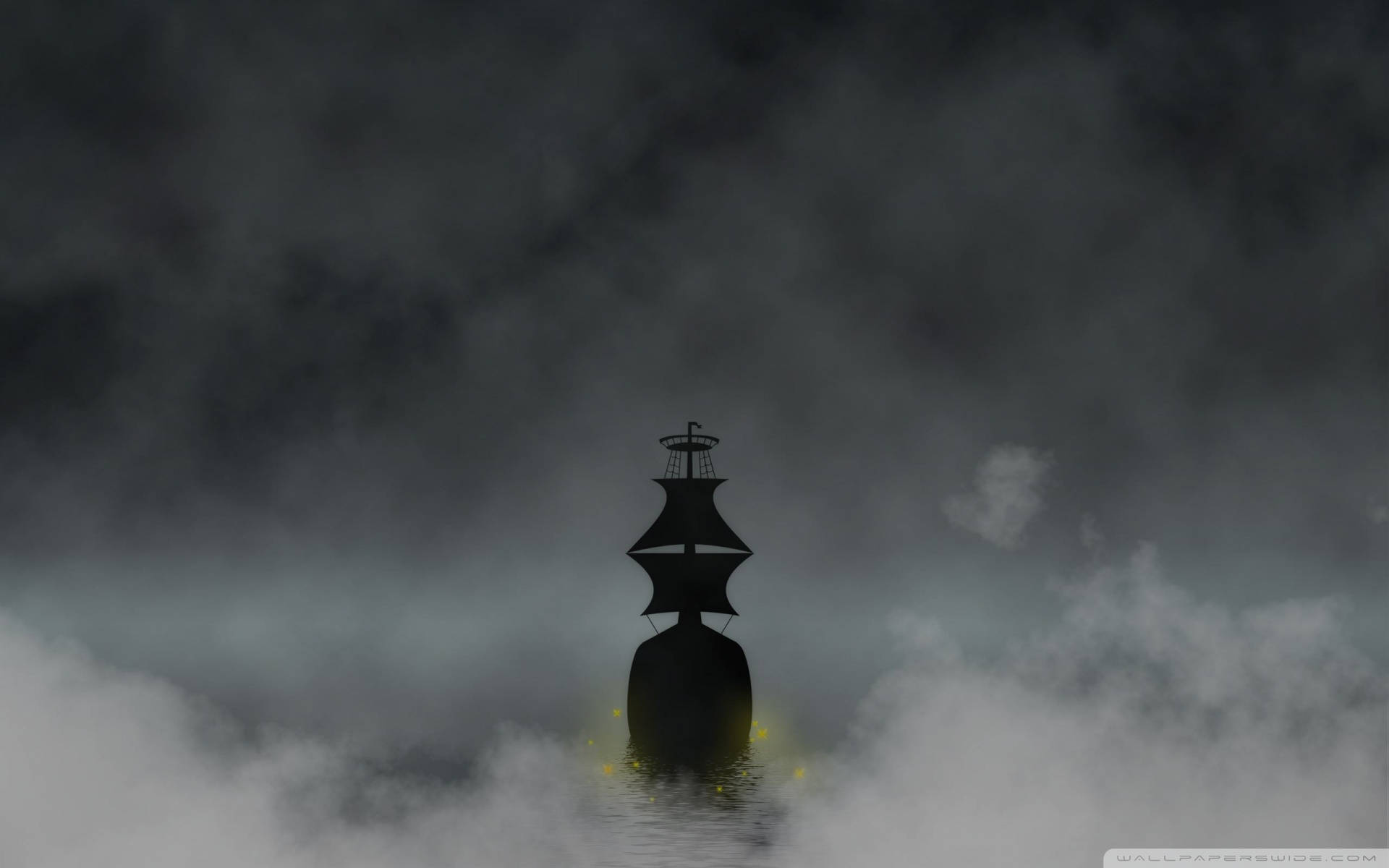 ghost ship, misty waters, stormy sky, Full HD Desktop Wallpaper
