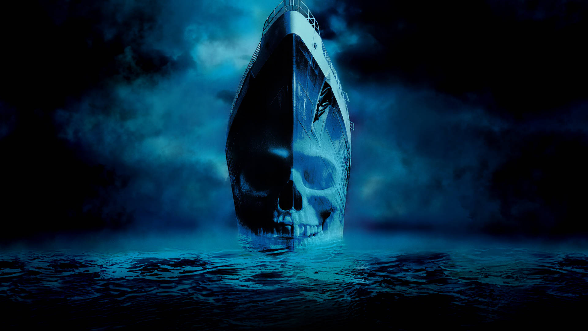 Ghost Ship, skull face, dark blue water, Full HD Desktop Wallpaper