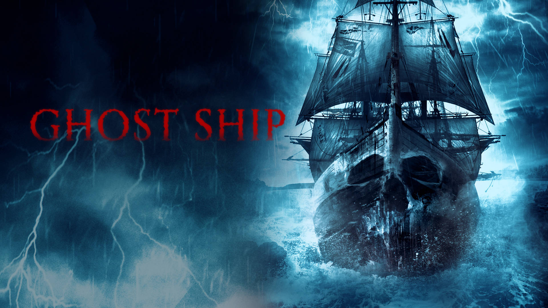 Ghost Ship, skull face, stormy seas, Full HD Desktop Wallpaper