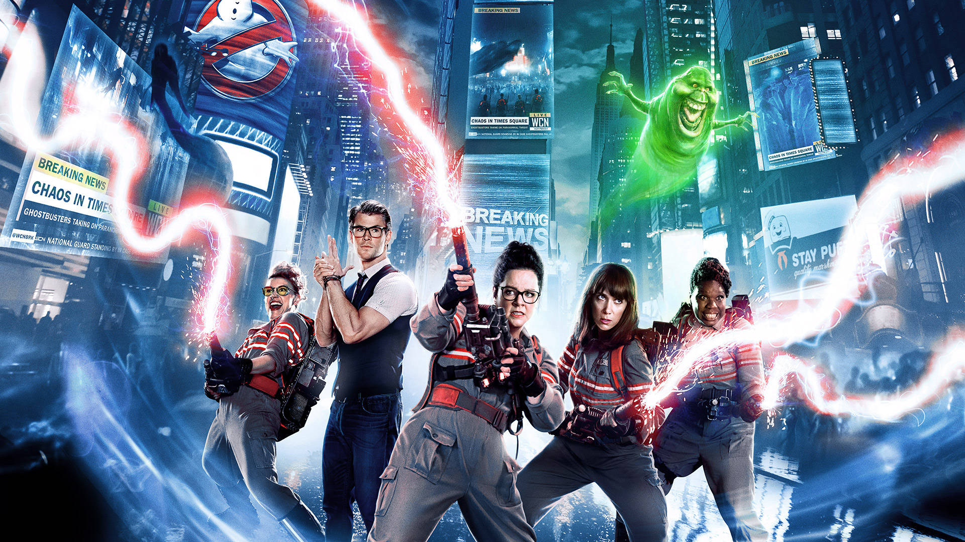 Ghostbusters, proton streams, glowing green ghost, Full HD Desktop Wallpaper