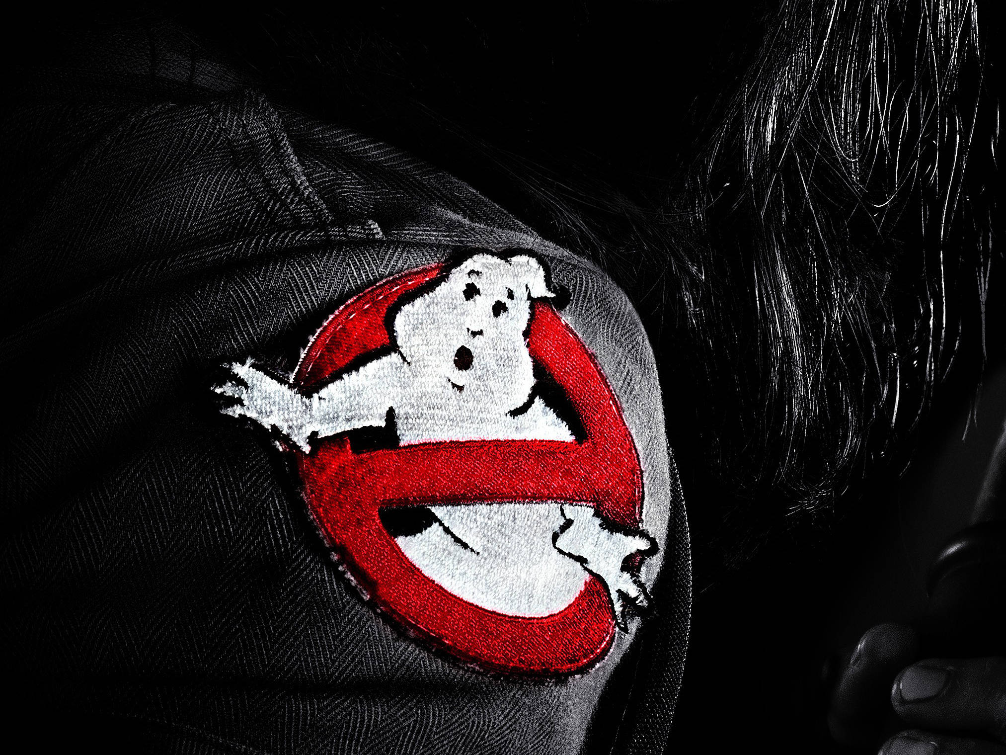 Ghostbusters, logo patch, dark denim jacket, Full HD Desktop Wallpaper