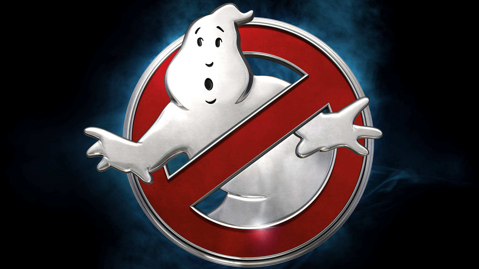 Ghostbusters, metallic silver, red prohibition symbol, Full HD Desktop Wallpaper
