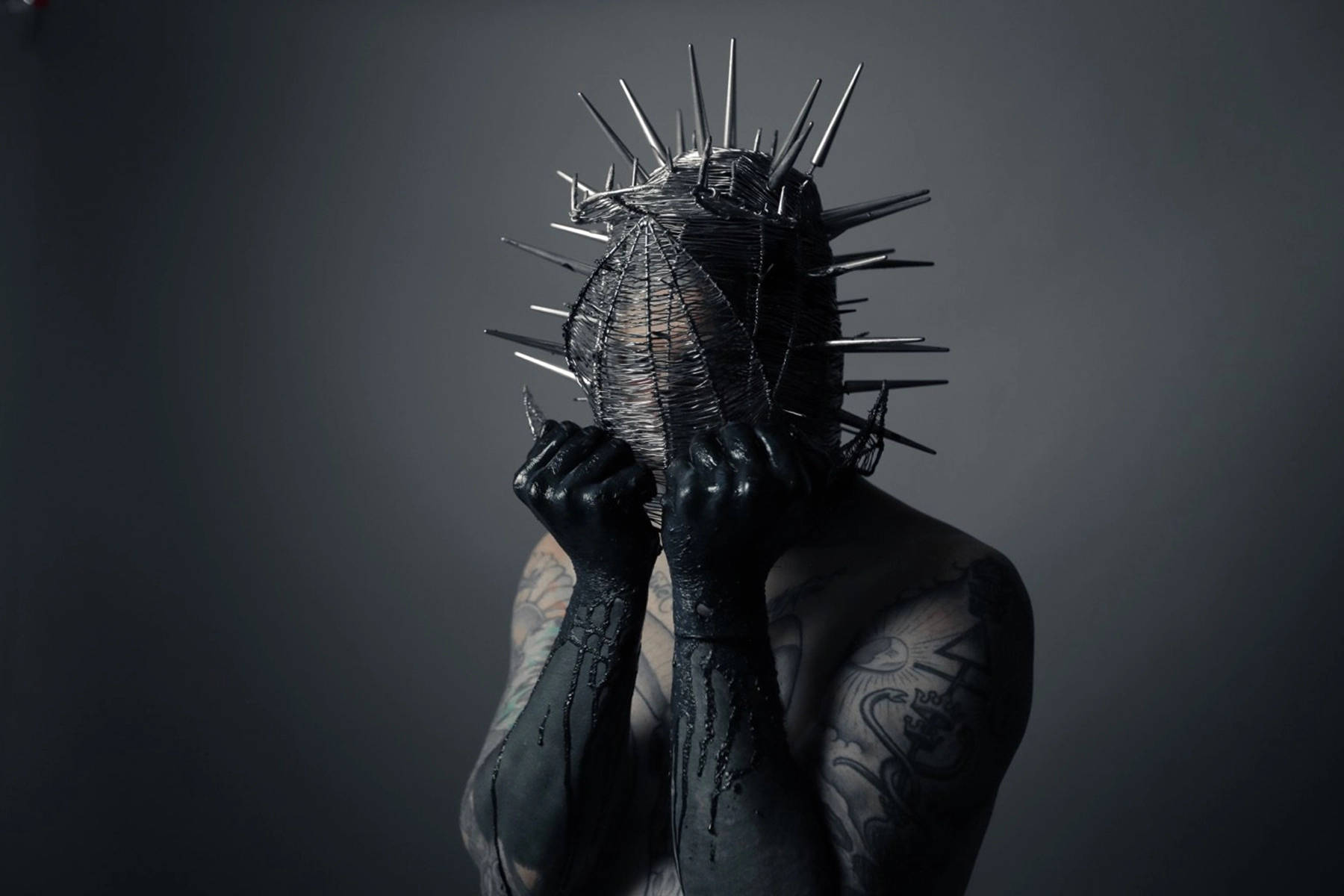 Ghostemane, black hands, spiky helmet, HD Desktop Wallpaper