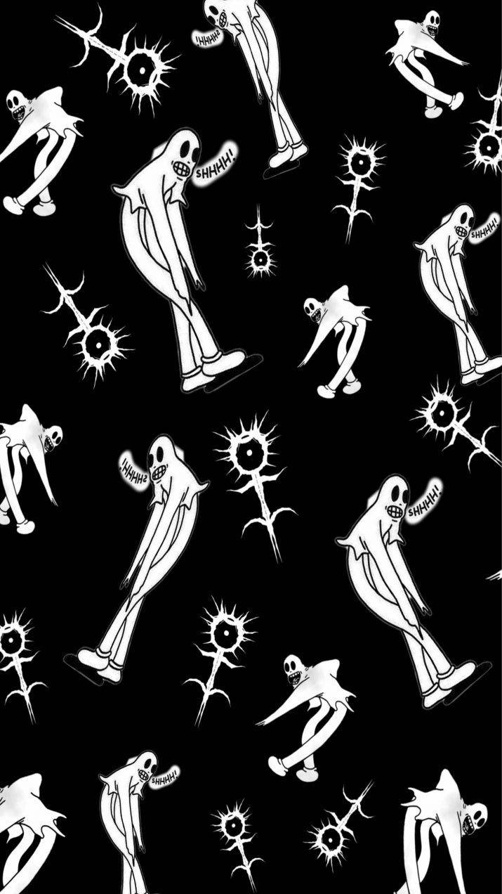 Ghostemane, white cartoon ghosts, skull faces, SD Phone Wallpaper