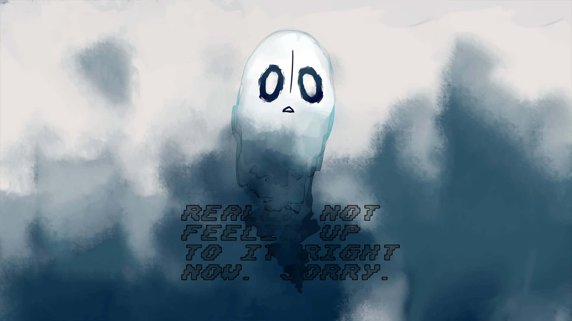 melancholic ghost, large black eyes, small mouth, Full HD Desktop Wallpaper