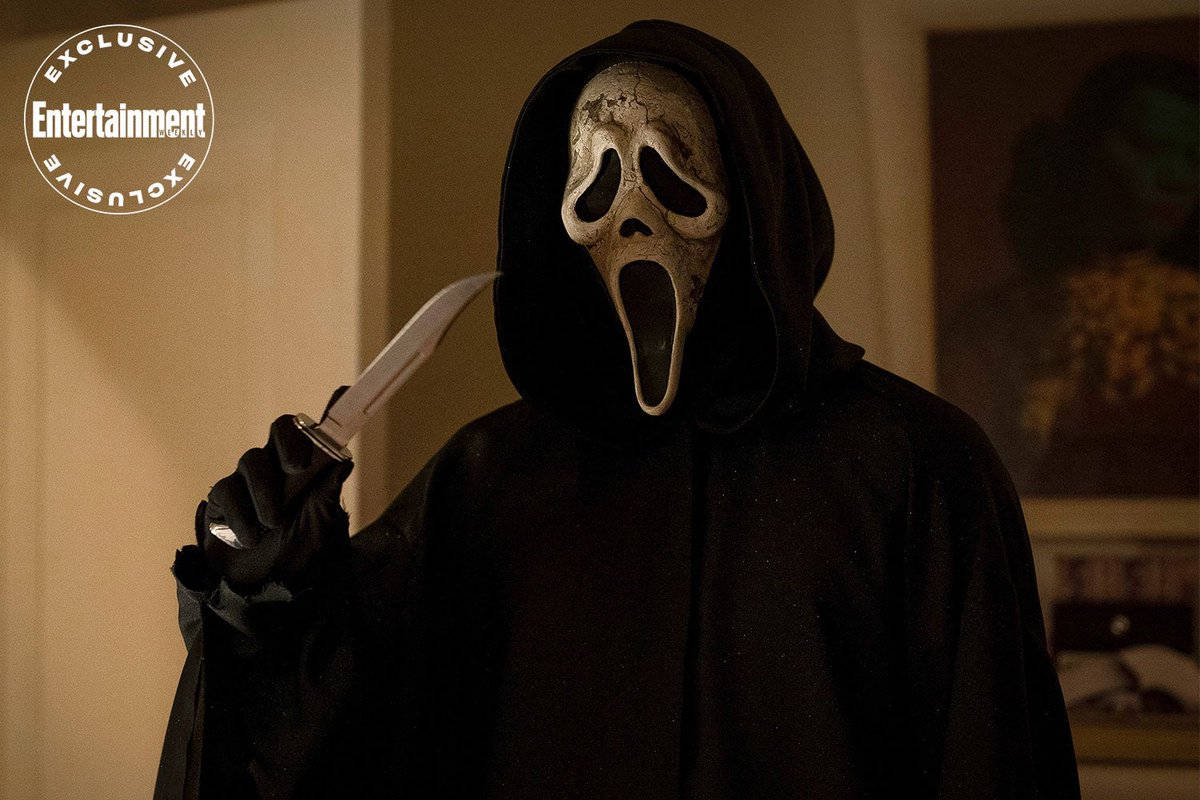 Ghostface, black hooded robe, white scream mask, SD Desktop Wallpaper