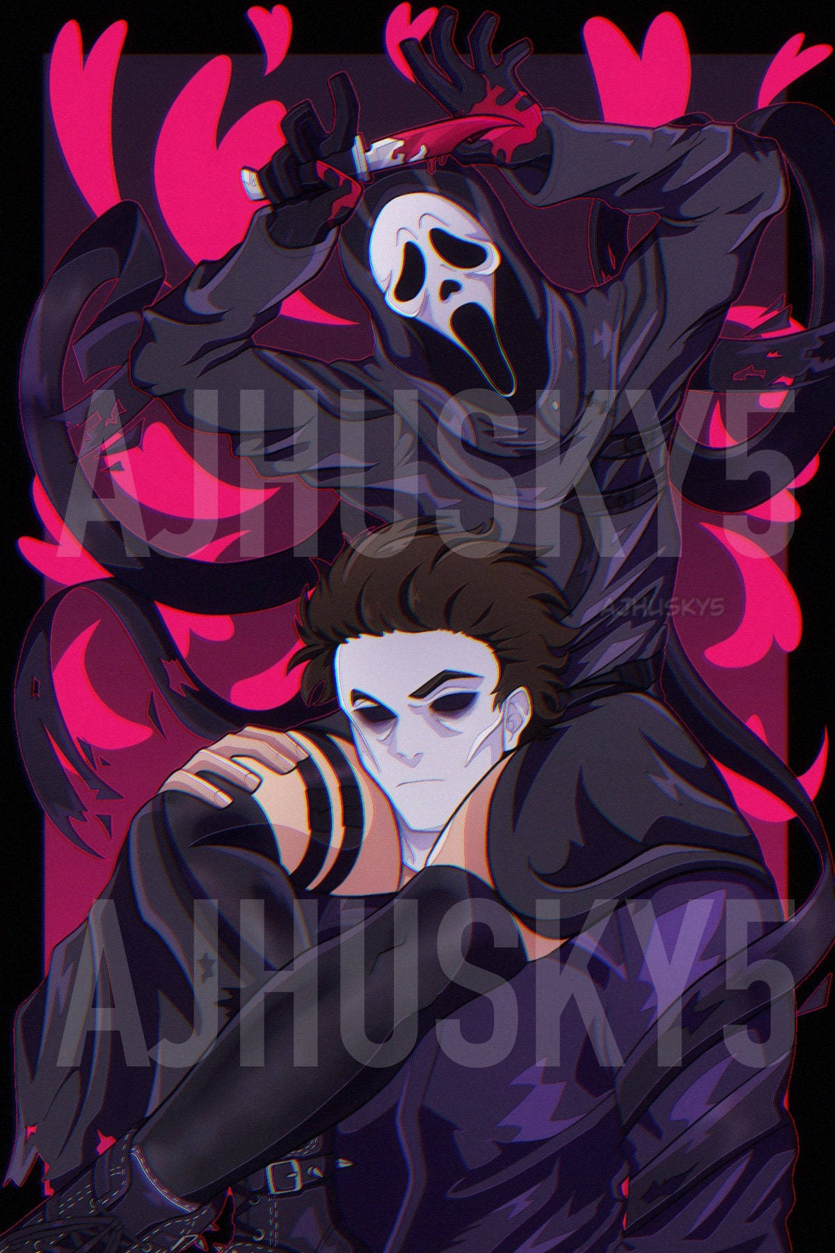 Ghostface mask, anime-style illustration, pale young man, HD Phone Wallpaper