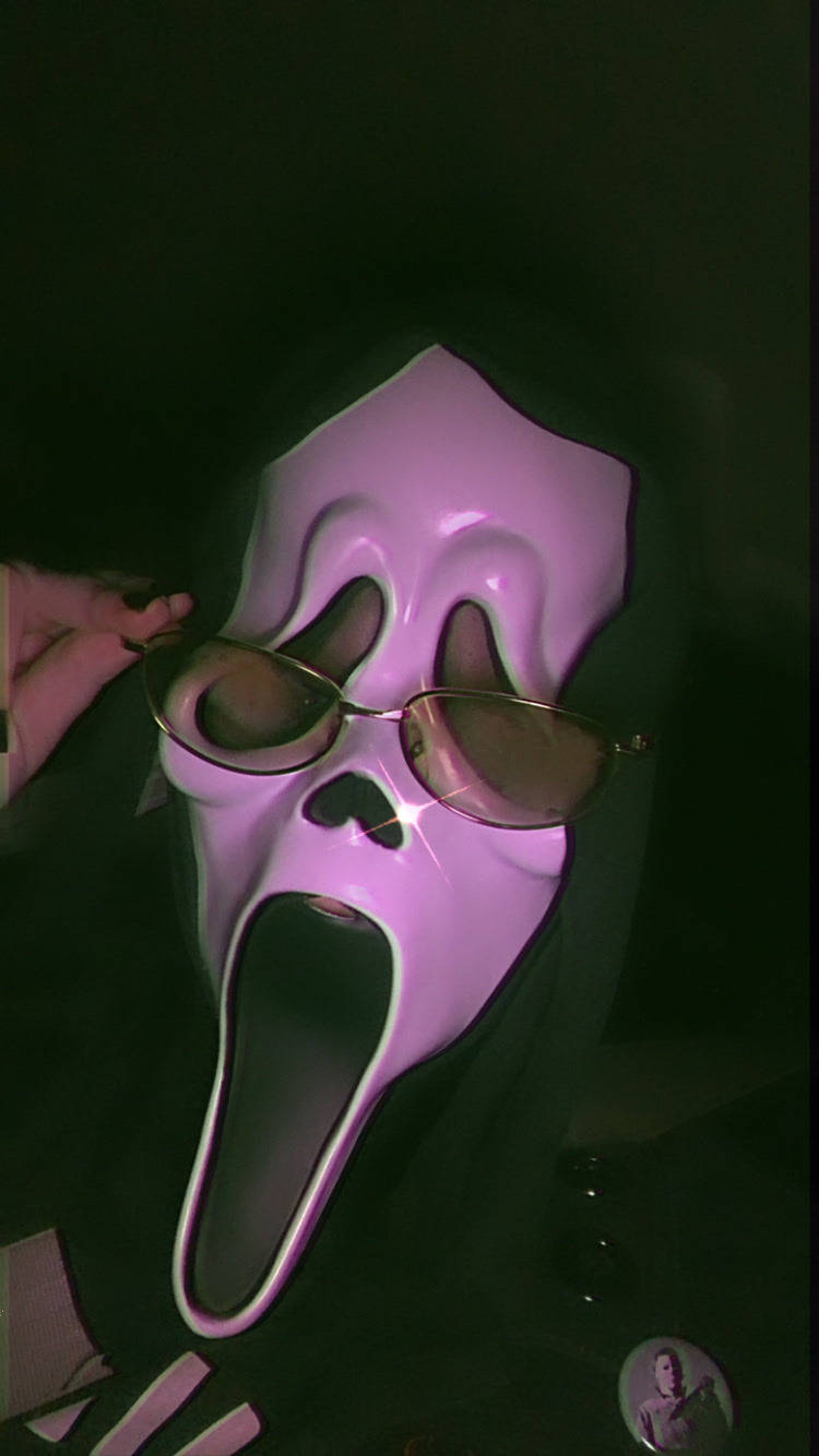 Ghostface PFP, pink Ghostface mask, gold-rimmed sunglasses, HD Phone Wallpaper