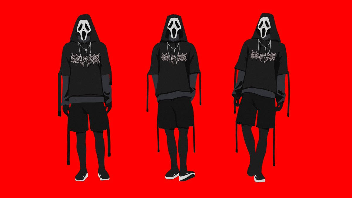 Ghostface PFP, red background, black hoodies, SD Desktop Wallpaper