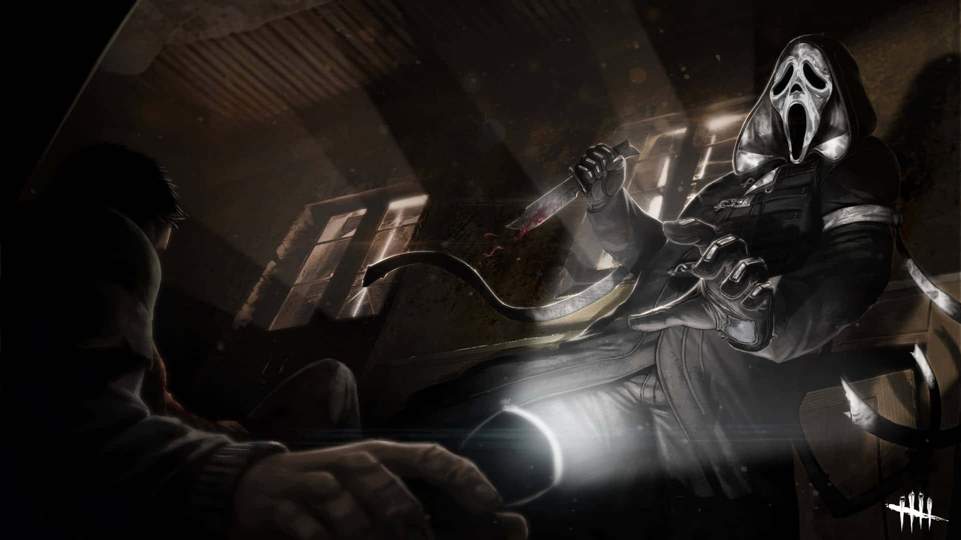 Ghostface, knife, dimly lit urban alley, Full HD Desktop Wallpaper