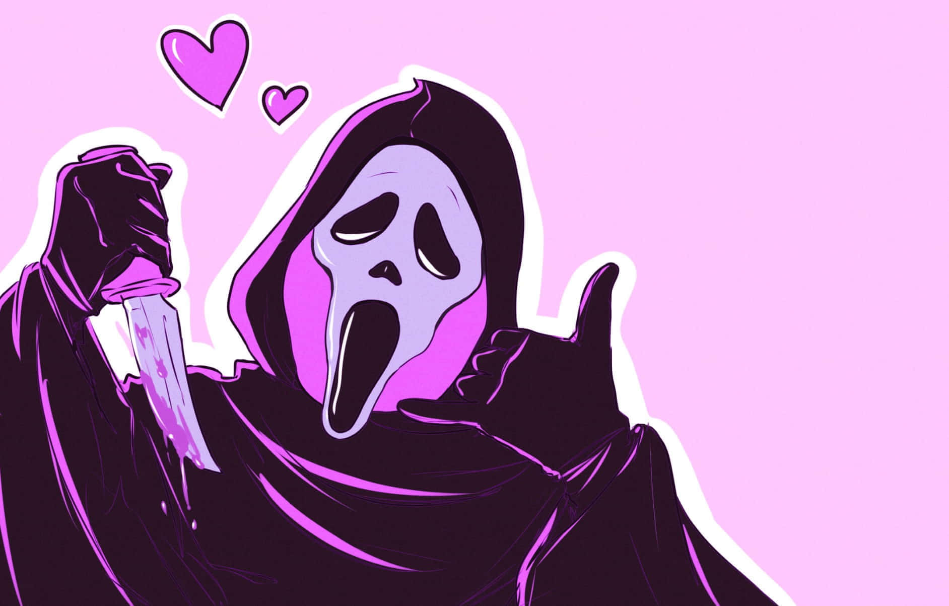 Ghostface, pink background, hearts, HD Desktop Wallpaper