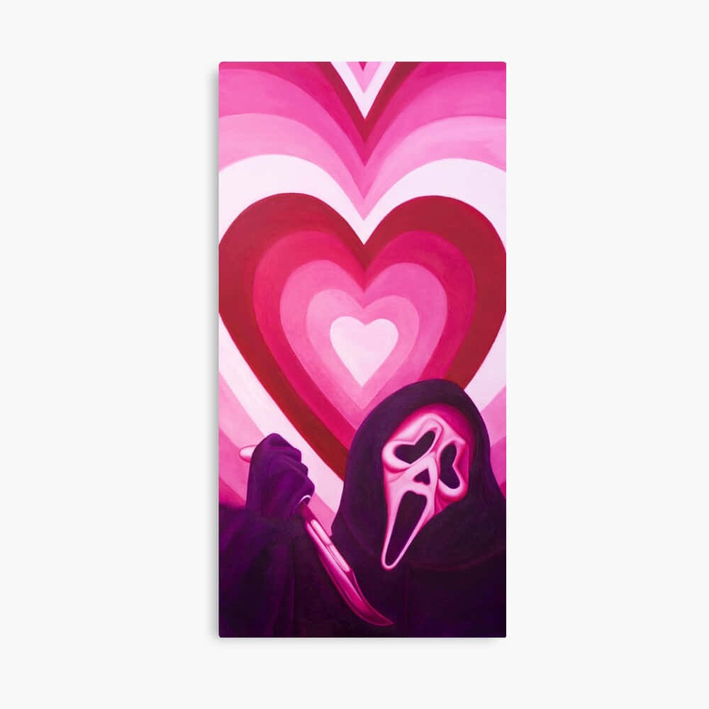 Ghostfacein, Pink Hearts, masked horror figure, SD Desktop Wallpaper