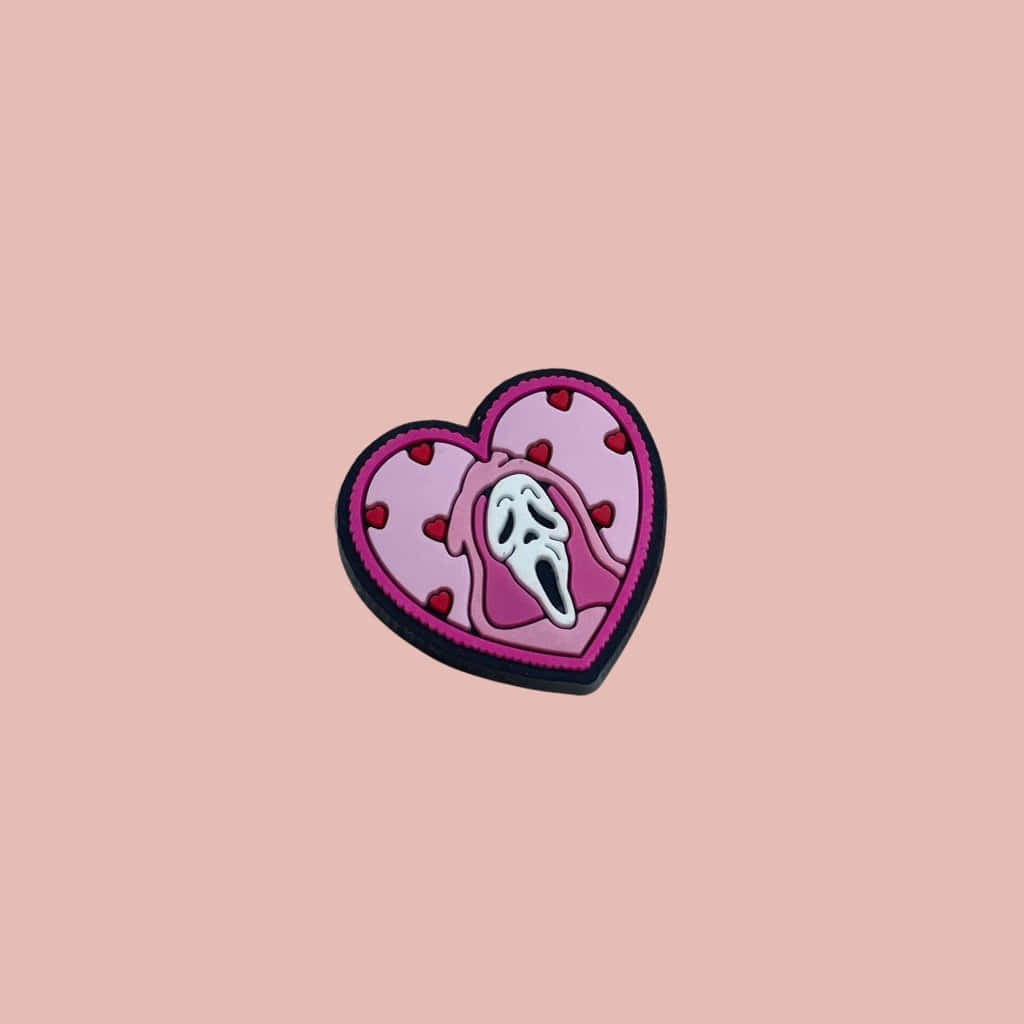 Ghostface, pink heart-shaped patch, white Ghostface mask, SD Desktop Wallpaper