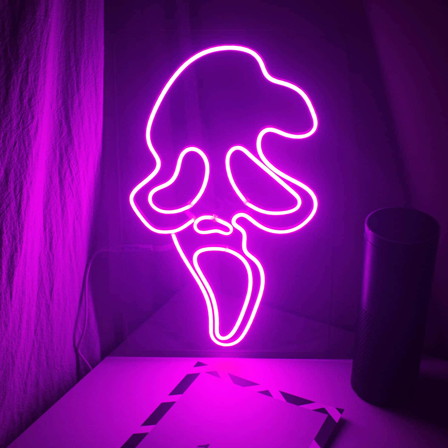 Pink Ghostface, neon sign, screaming face, HD Desktop Wallpaper