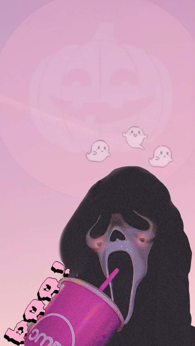 Ghostface Pink, pink drink, pastel pink background, SD Phone Wallpaper