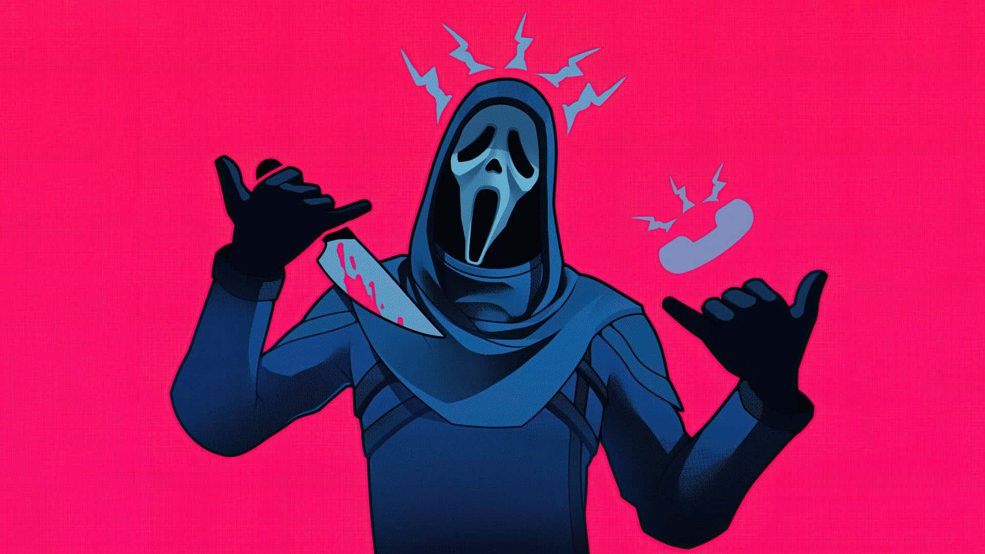 Ghostface, pink background, blue masked horror figure, Full HD Desktop Wallpaper