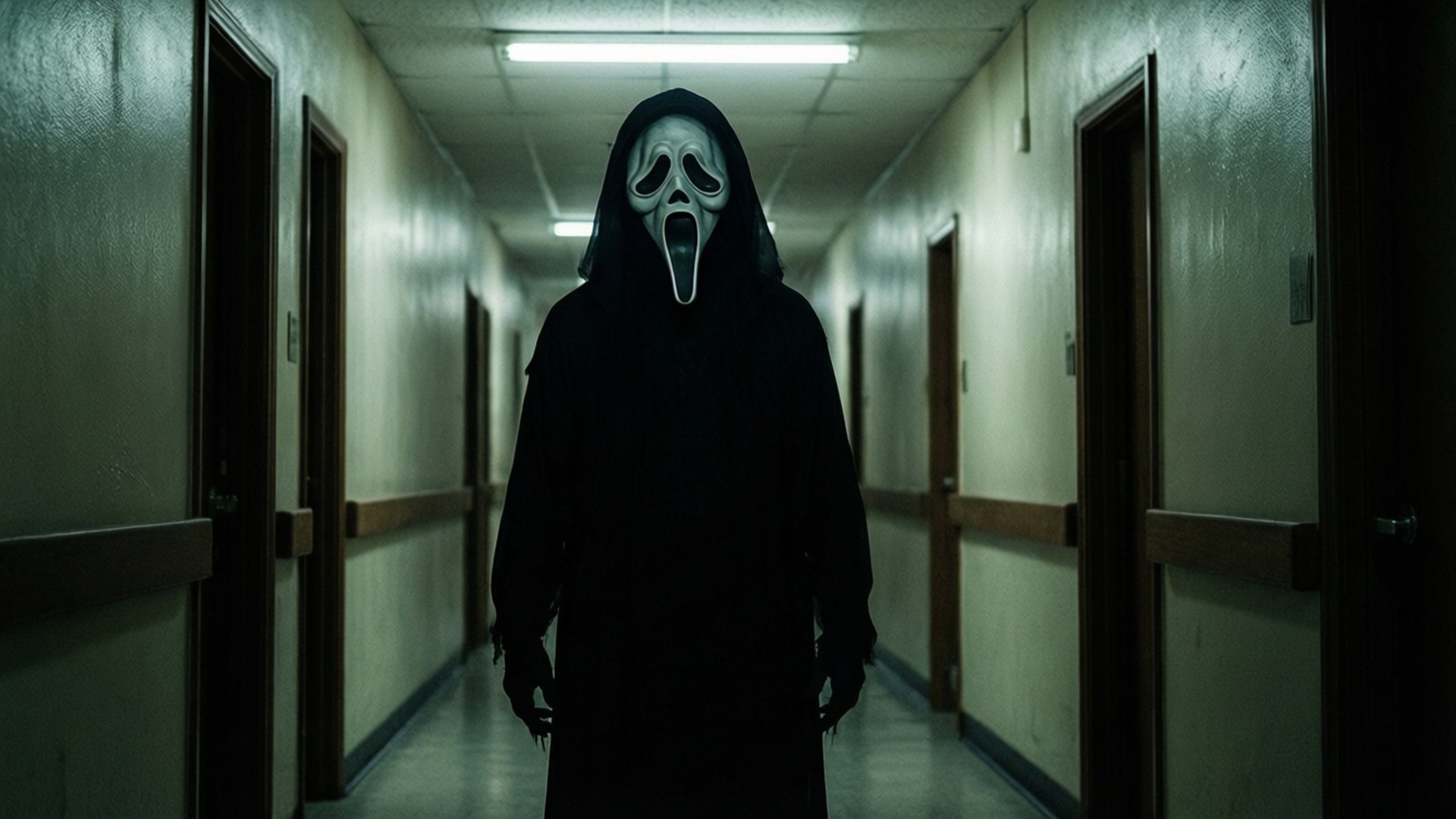 Ghostface, white ghostface mask, black robe, Full HD Desktop Wallpaper