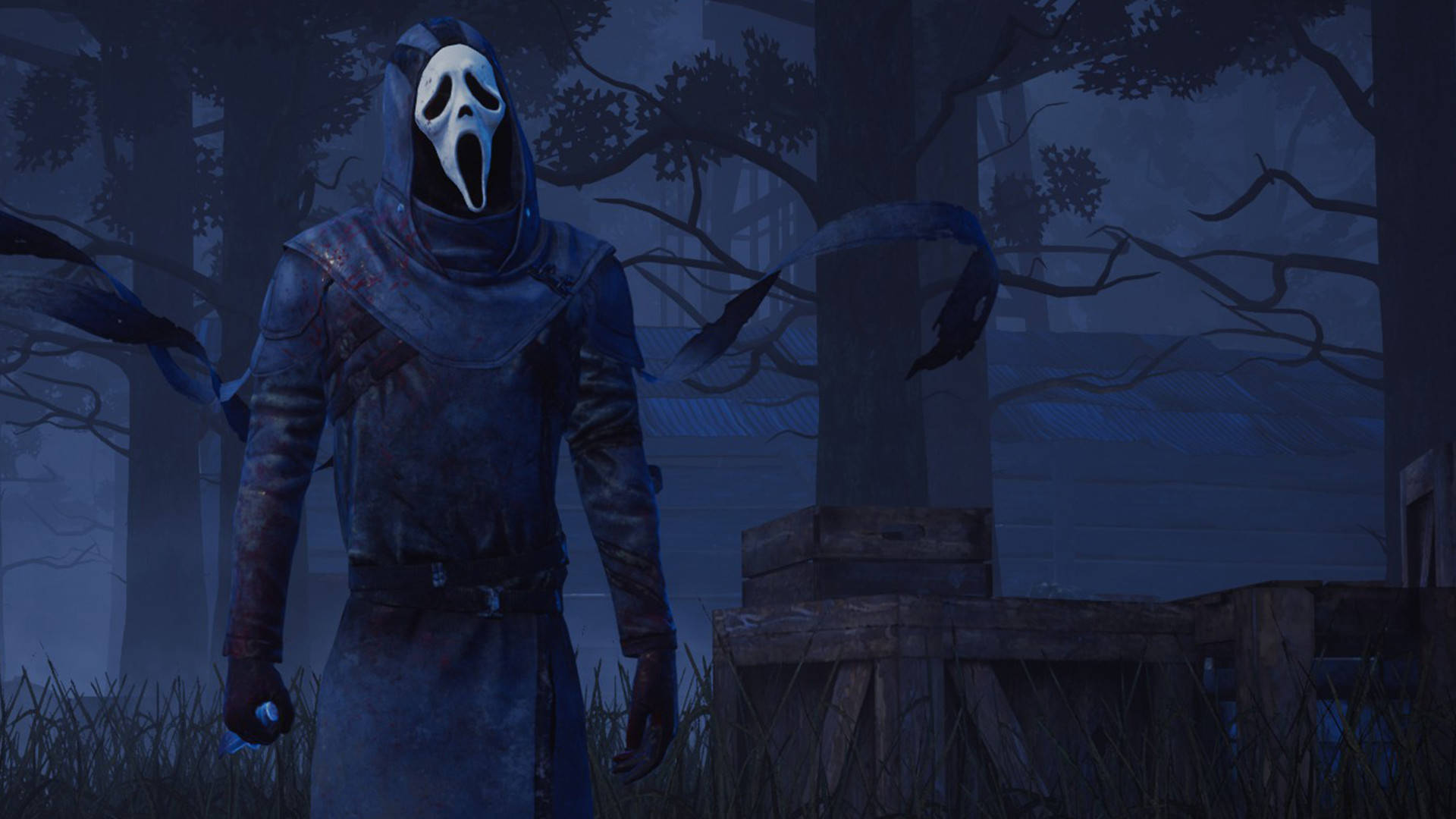 Ghostface, white masked hood, misty forest, Full HD Desktop Wallpaper