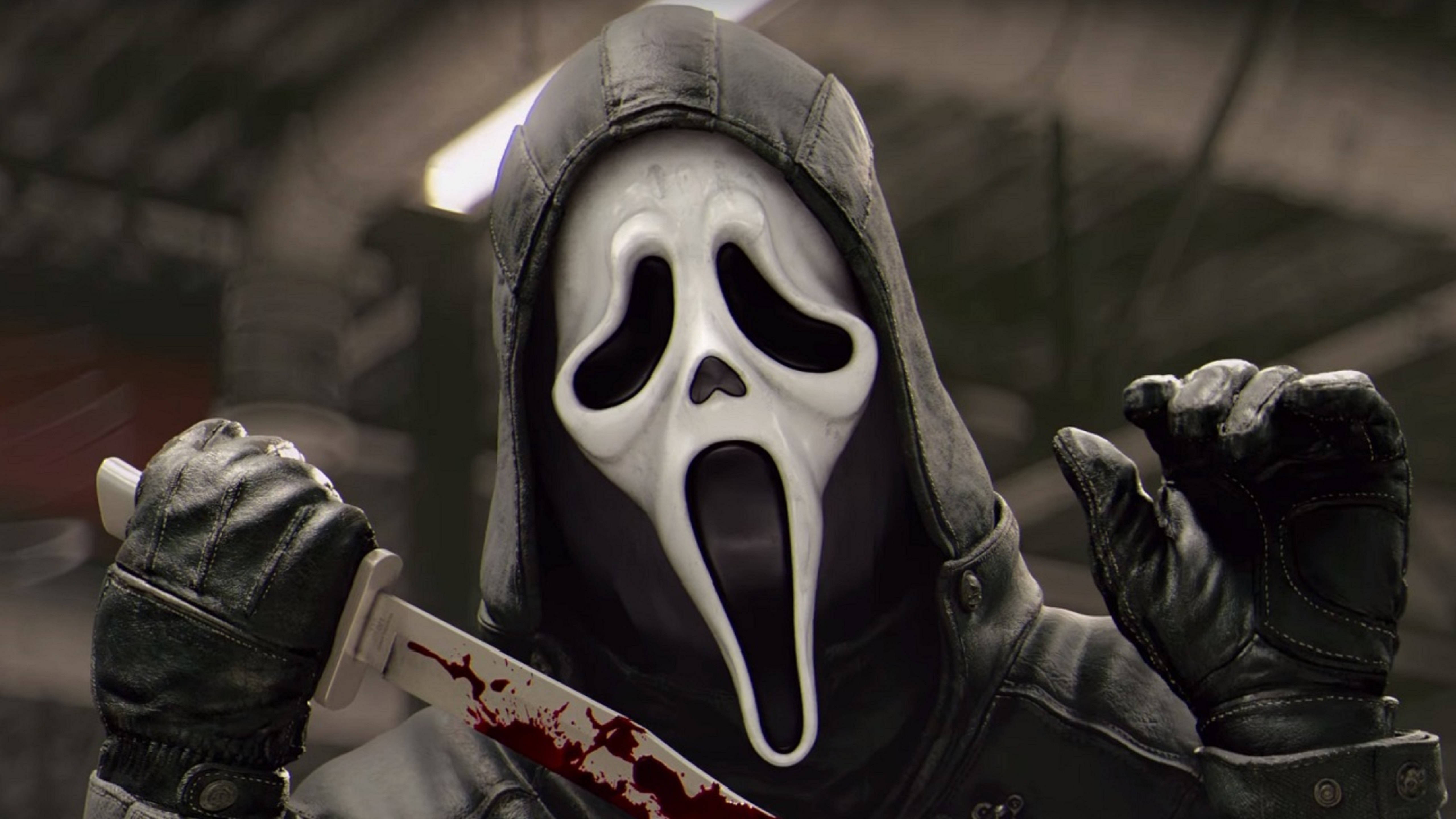 Ghostface, white ghost mask, dark hoodie, 5K Desktop Wallpaper