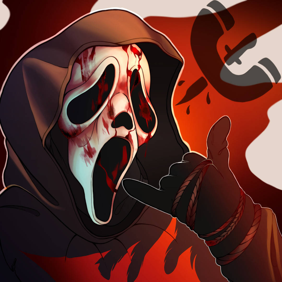 Ghostface, bloodied white mask, dark hood, SD Desktop Wallpaper