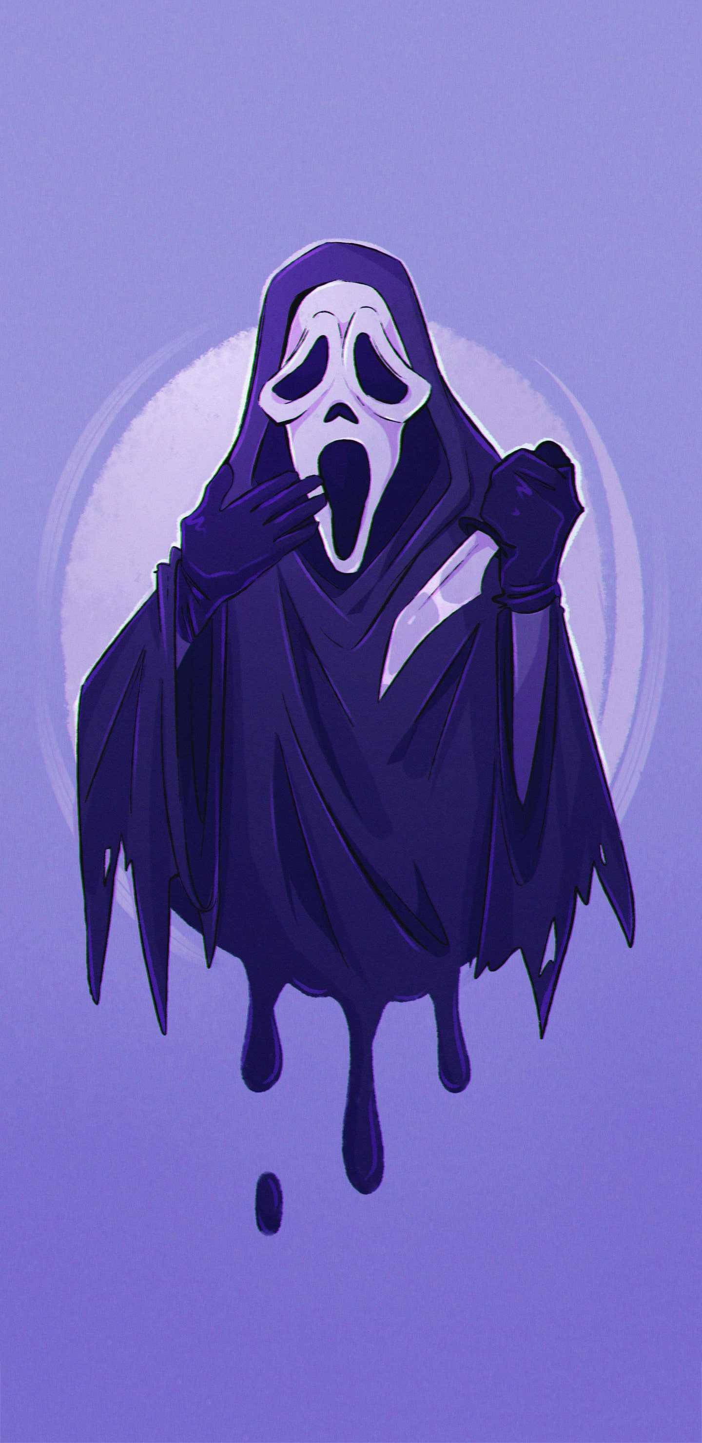 Ghostface, purple, screaming mask, 2K Phone Wallpaper