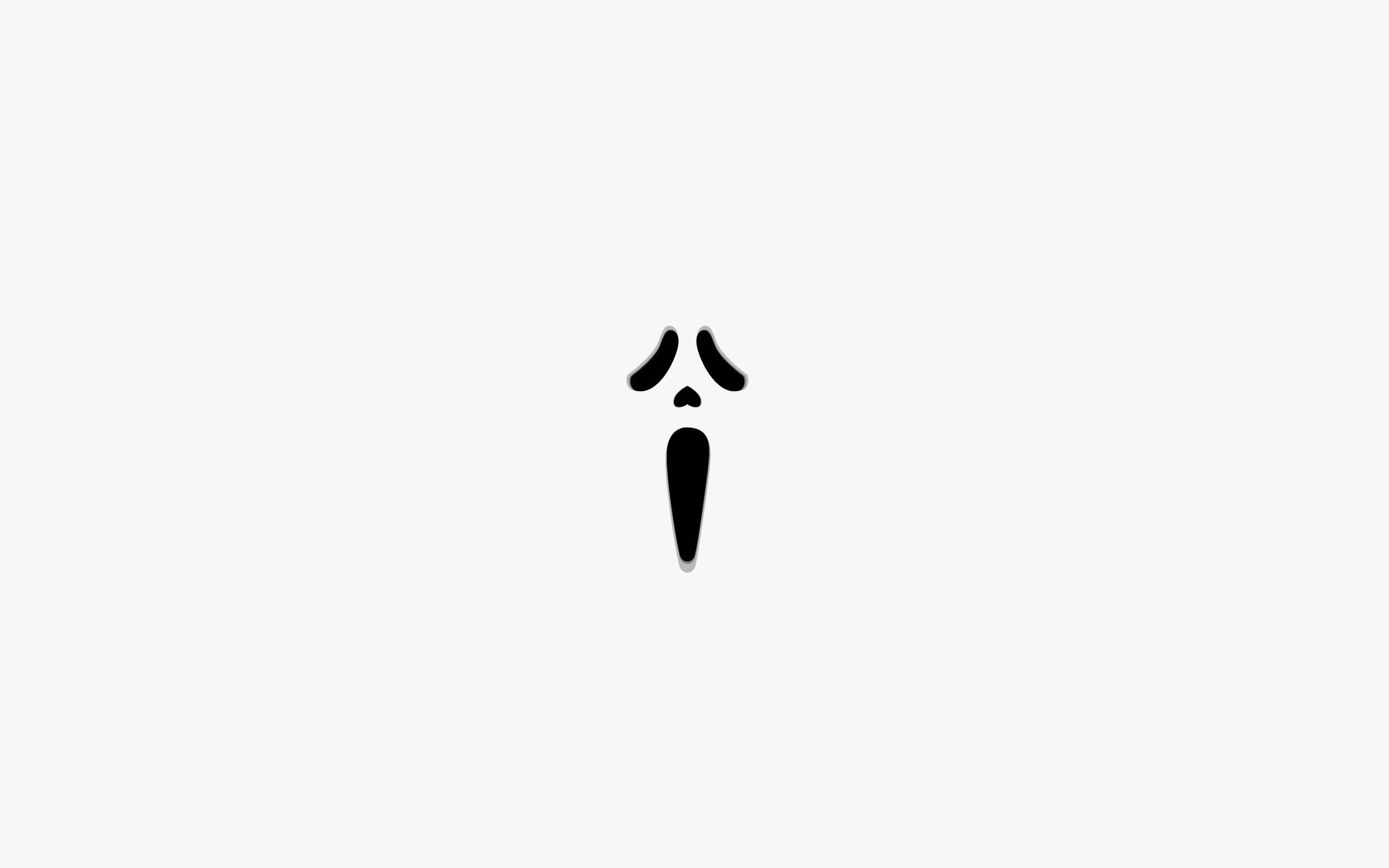 Ghostface, minimalist black ghost icon, downturned eyes, 5K Desktop Wallpaper