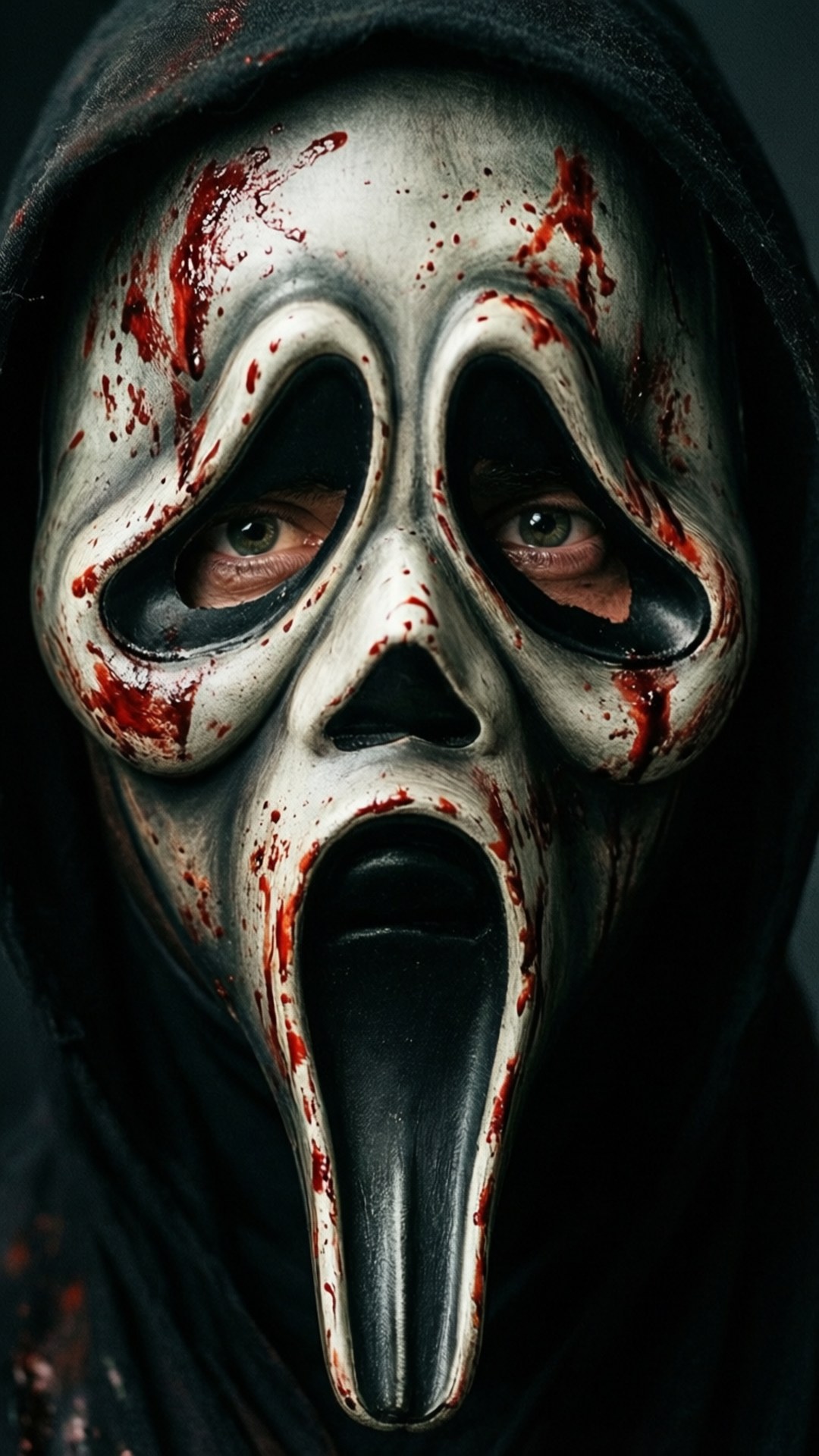 bloody mask, white scream mask, blood splatters, Full HD Phone Wallpaper