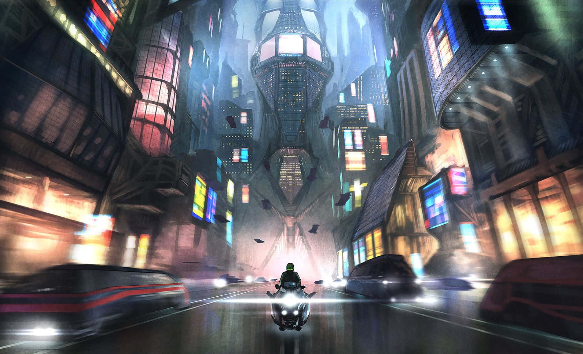 Tokyo, neon-lit futuristic cityscape, towering skyscrapers, HD Desktop Wallpaper