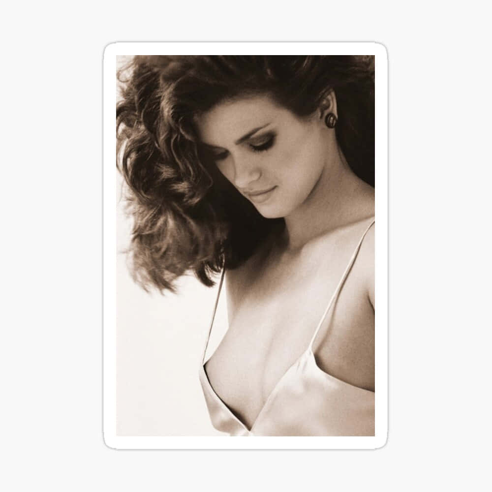Gia Carangi, voluminous curly hair, sepia-toned portrait, SD Desktop Wallpaper