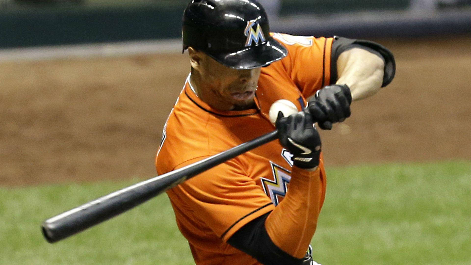 Giancarlo Stanton, orange uniform, bat, Full HD Desktop Wallpaper