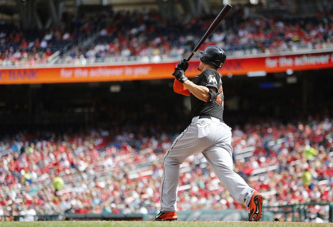 Giancarlo Stanton, black and orange uniform, sunny stadium, SD Desktop Wallpaper