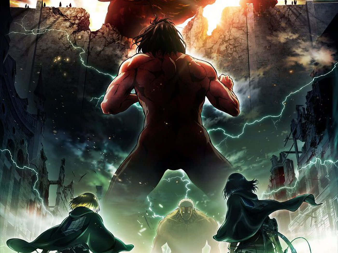 Giant Creatures, colossal titan, lightning-struck ruined city, HD Desktop Wallpaper