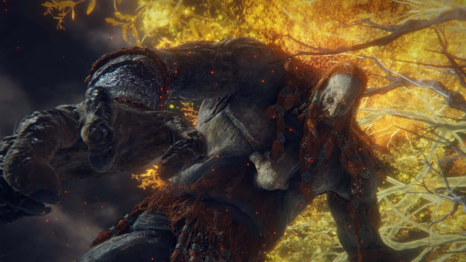 Giant Creatures, glowing eyes, fiery foliage, Full HD Desktop Wallpaper