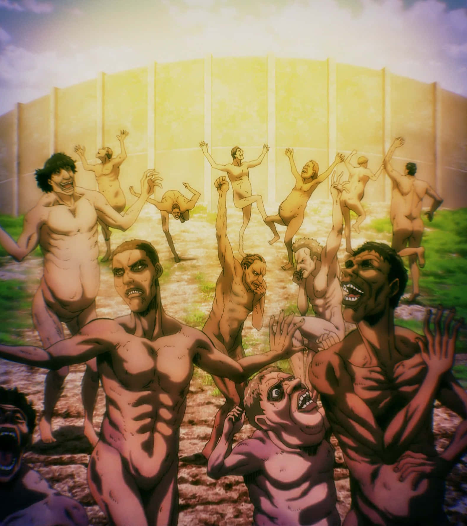 Giant Creatures, yellow wall, soft sky, HD Phone Wallpaper