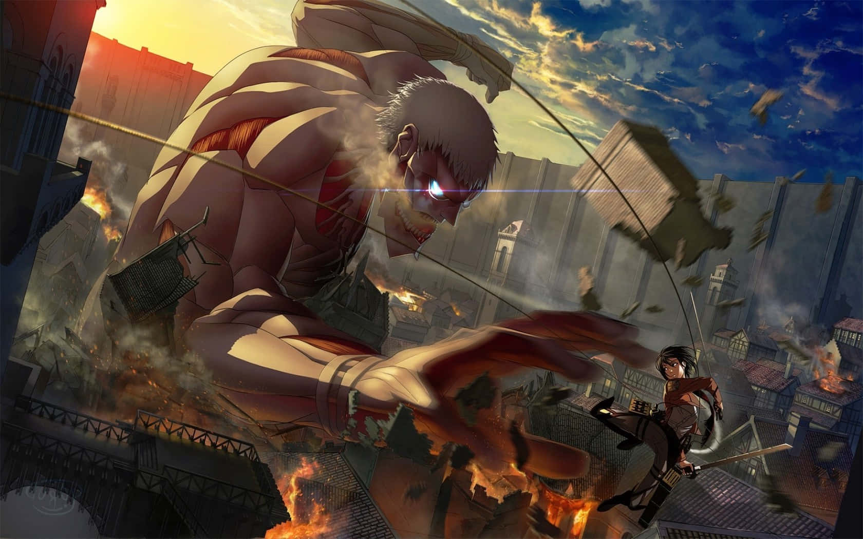 Giant Creatures, colossal titan, glowing red eyes, HD Desktop Wallpaper