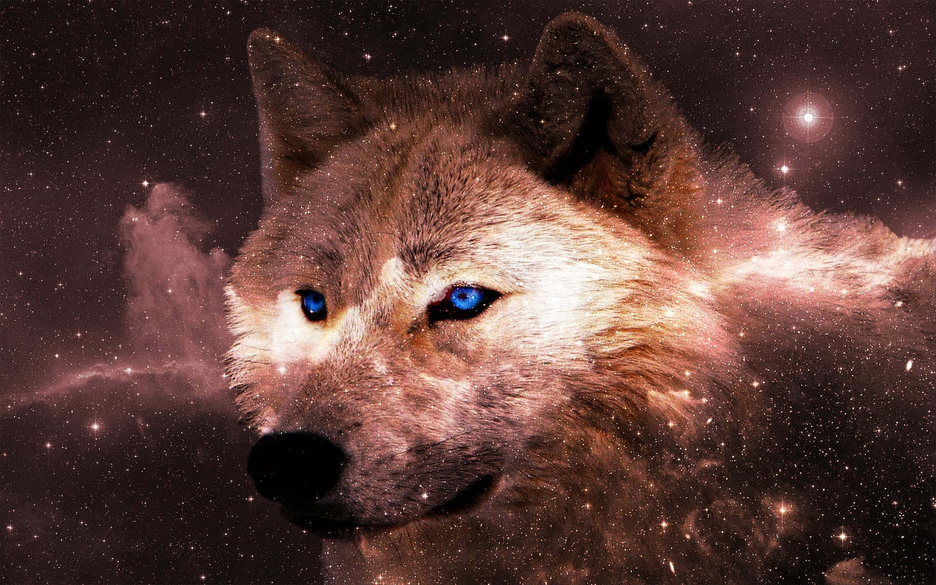 glowing blue eyes, cosmic backdrop, stars, Full HD Desktop Wallpaper