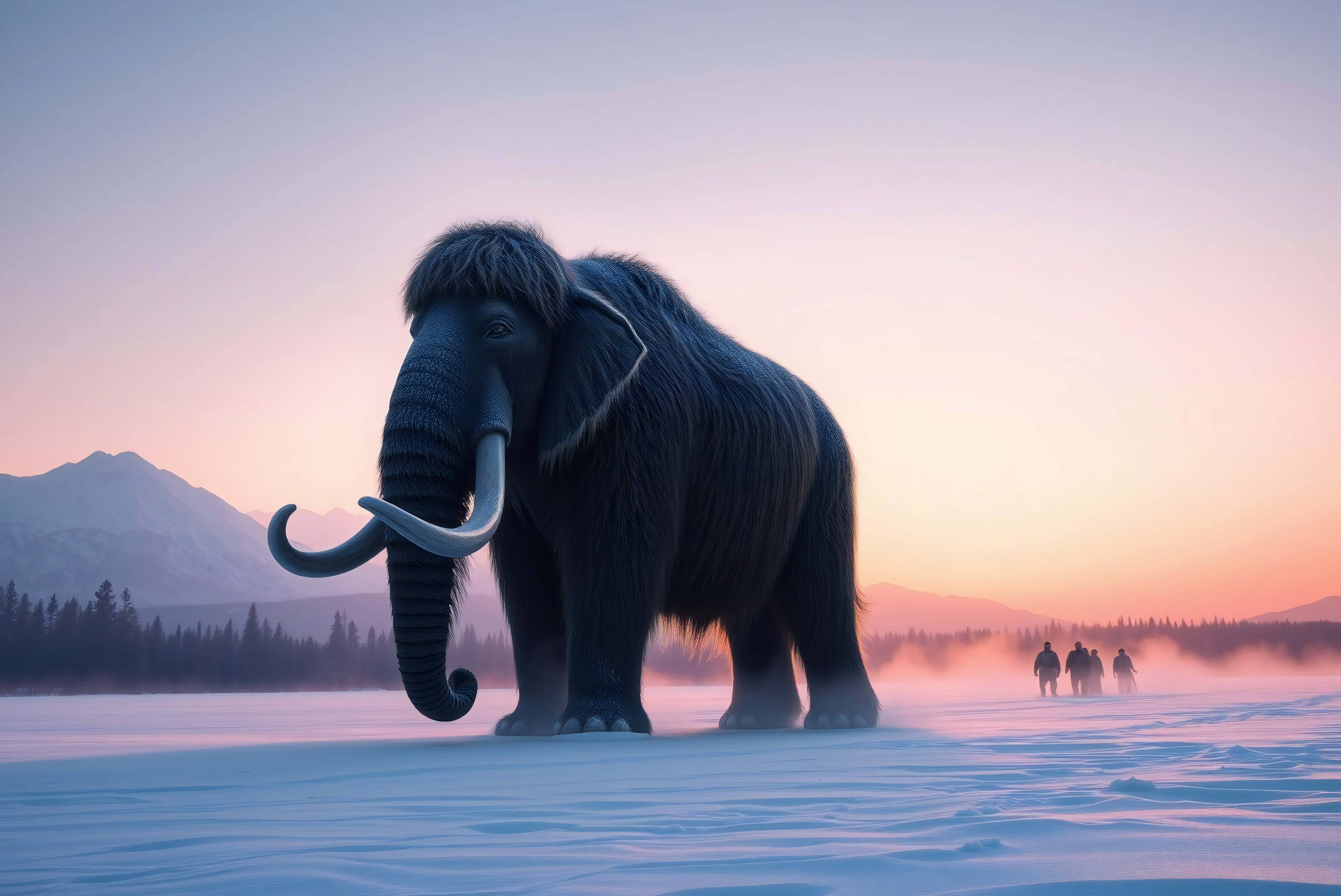 woolly mammoth, snowy field, dawn, 5K Desktop Wallpaper