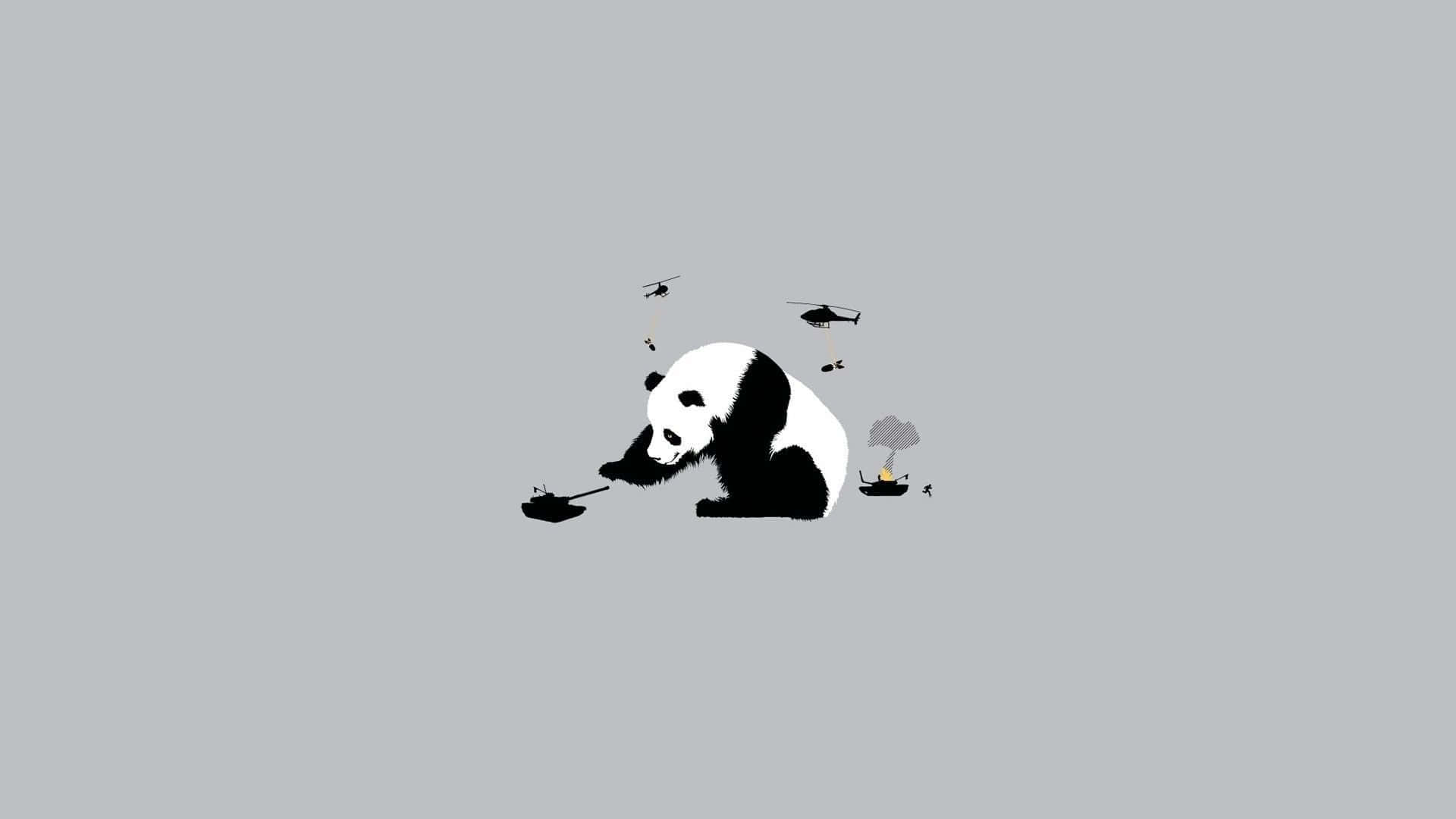 Giant Panda, minimalist panda, helicopters, Full HD Desktop Wallpaper