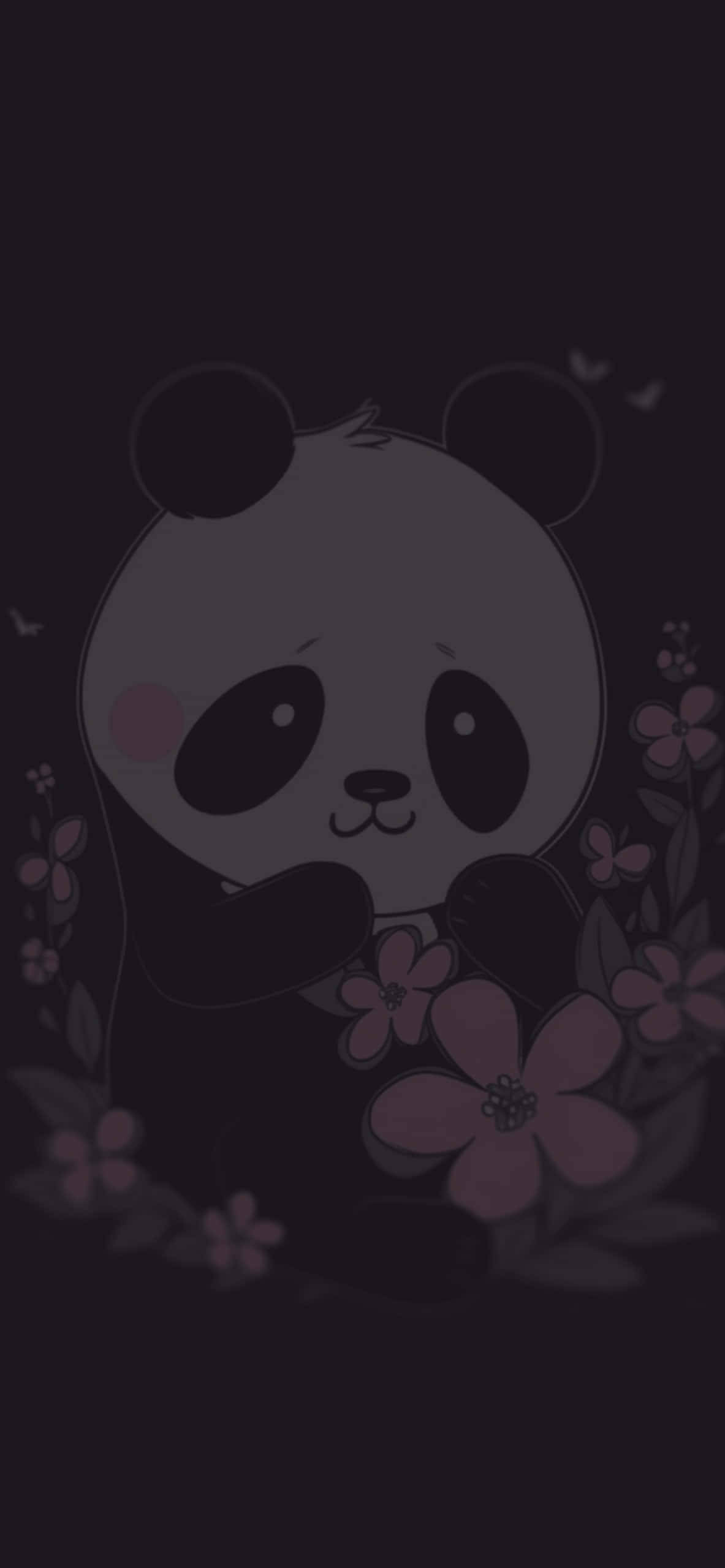 cute cartoon panda, rosy cheeks, soft pink flowers, 2K Phone Wallpaper