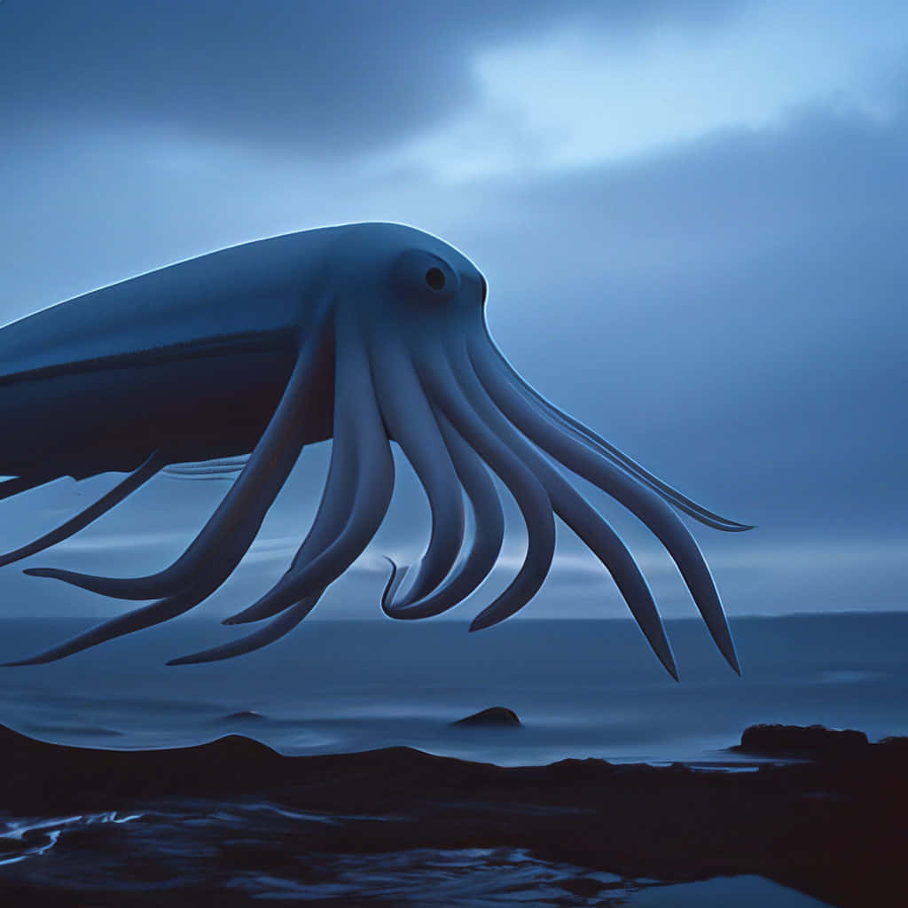 majestic flying squid, ocean, rocky shores, SD Desktop Wallpaper